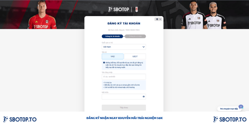 Hướng dẫn đăng ký tài khoản tại Sbotop